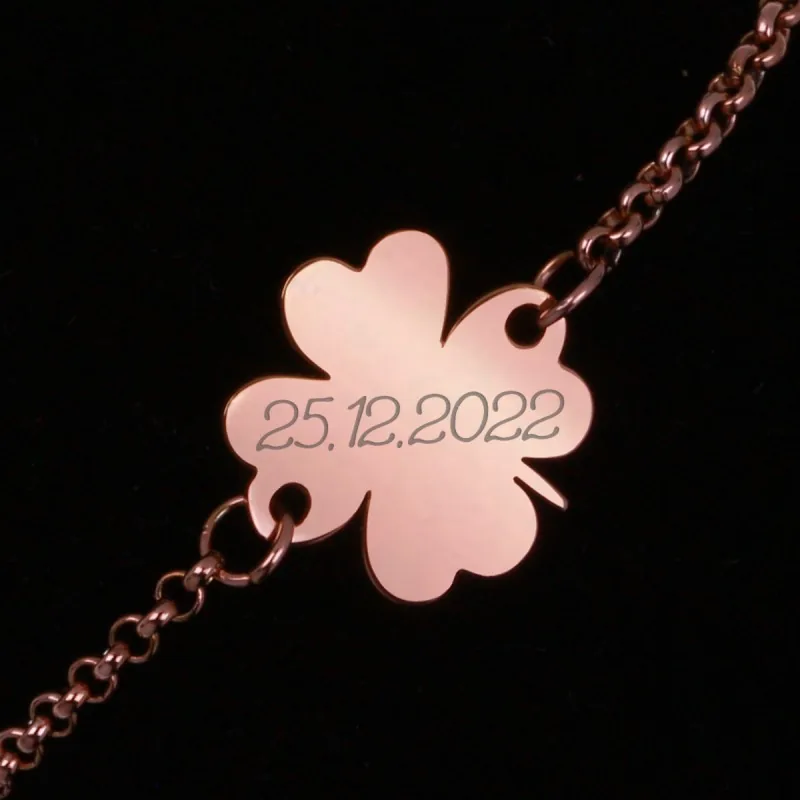 Bratara Personalizata Gravata Rose Gold din Inox Trifoi Data