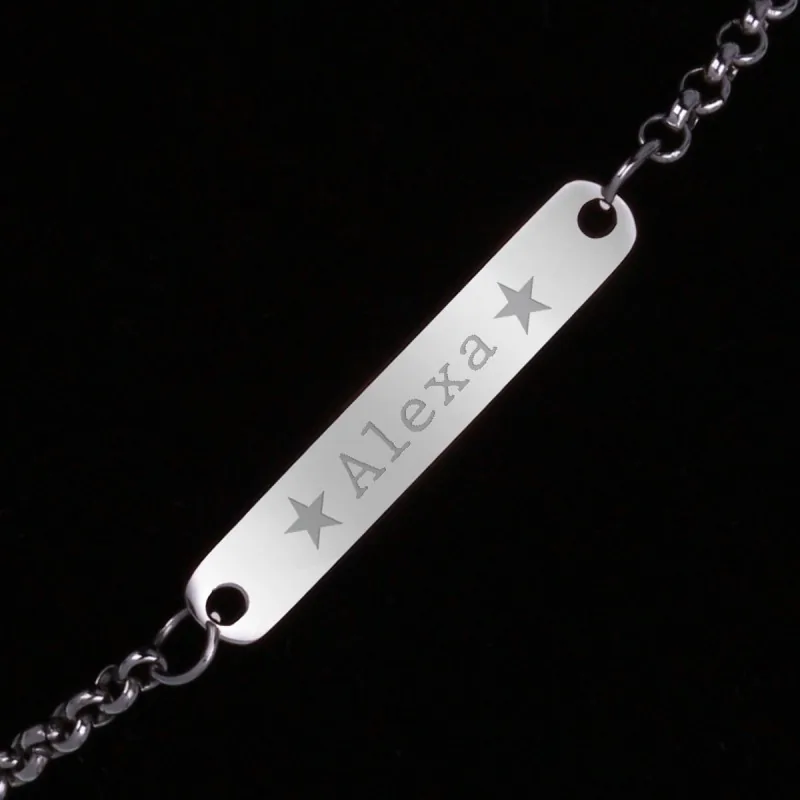 Bratara Gravata Argintie din Inox Placuta Nume Alexa