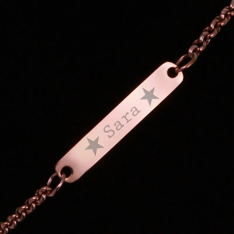 Bratara Gravata Rose Gold din Inox Placuta Nume Sara