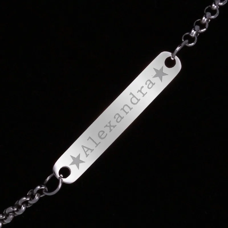Bratara Gravata Argintie din Inox Placuta Nume Alexandra