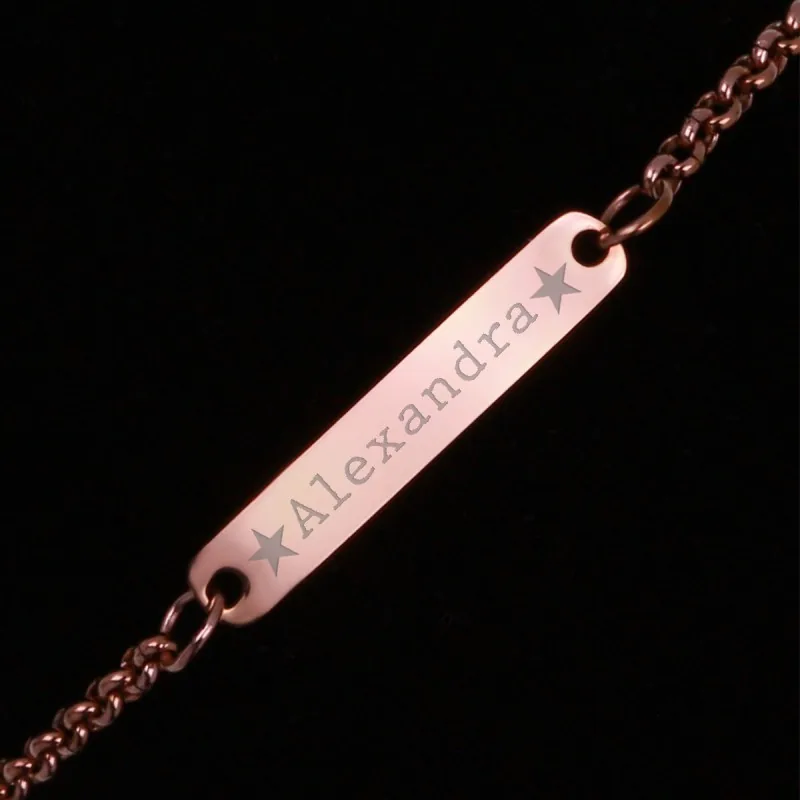 Bratara Gravata Rose Gold din Inox Placuta Nume Alexandra