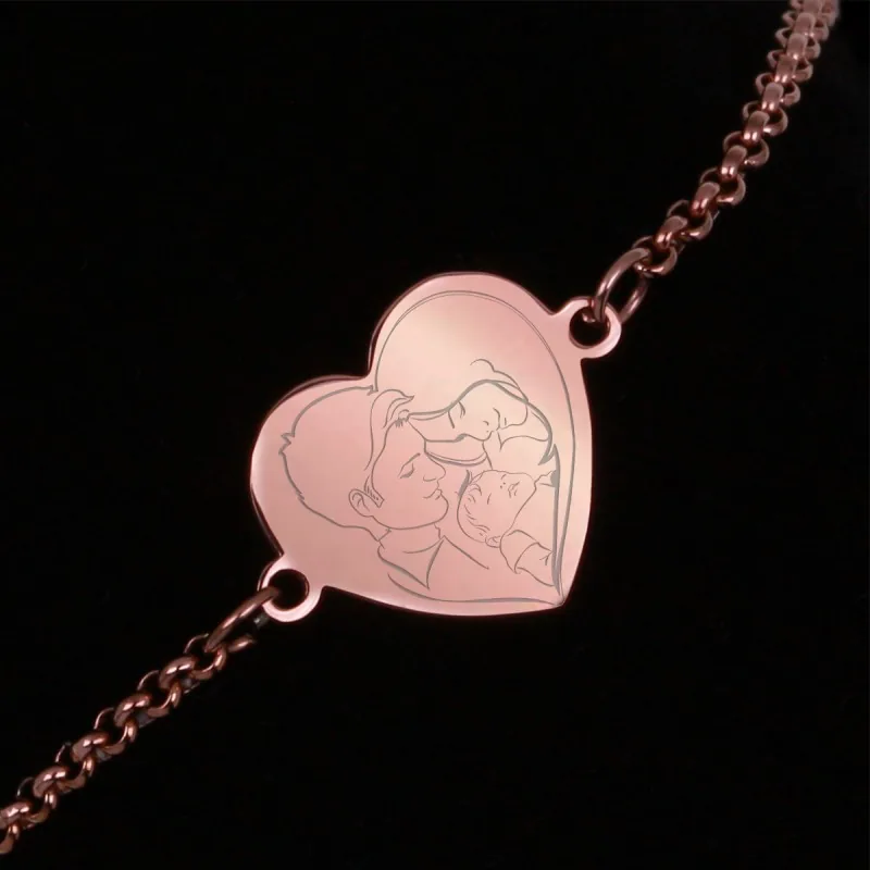 Bratara Gravata Rose Gold din Inox Inima Noi Trei