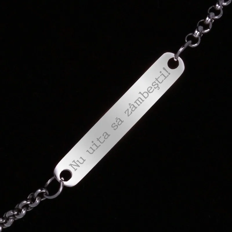 Bratara Gravata Argintie din Inox Placuta Zambeste