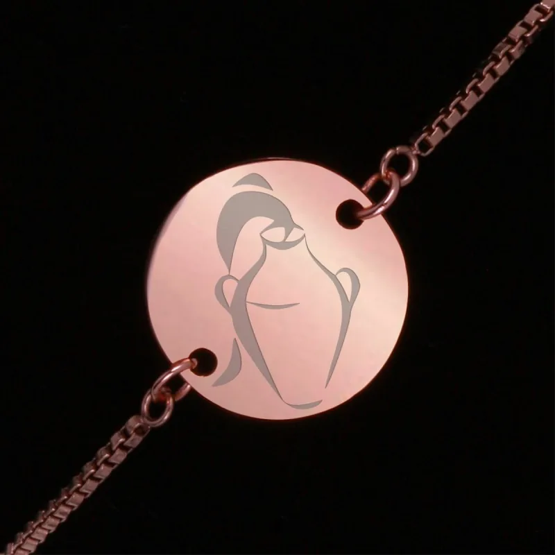 Bratara Gravata Rose Gold din Inox Rotund Zodiac Varsator